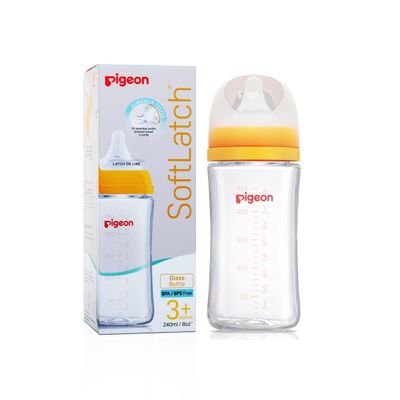 Pigeon Wn3 Glass Nursing Bottle 240Ml With Nipple Yellow