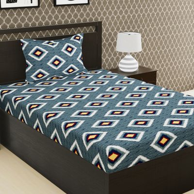 Metro Living 104 Tc Cotton Single Geometric Bedsheet | Pack Of 1, Grey