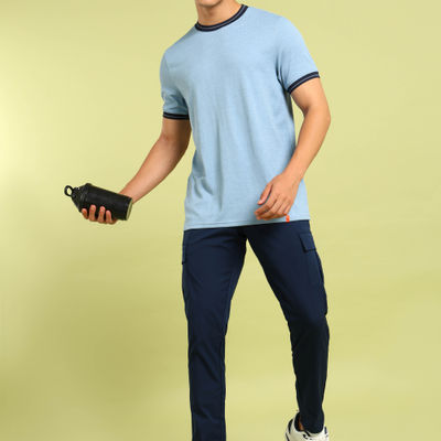 Men Poly Solid Relax Fit Sports Cargo Trackpants with TS FLEXI | Navy | L