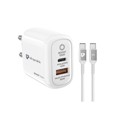 UM1134C 125W Dual USB Multi-Protocol Fast Travel Charger with Type C to C Cable
