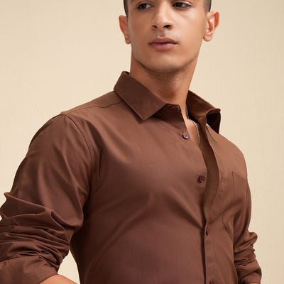 Men's Solid Casual Shirt| Peanut - L
