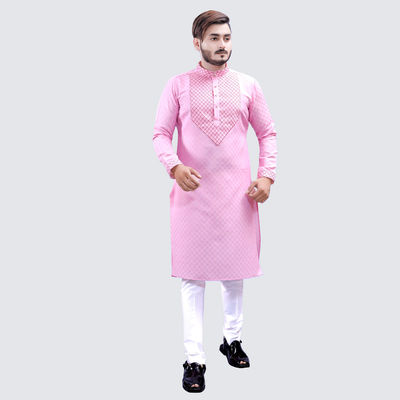 Men's Designer Straight Kurta - Pink | Cotton Blend | L
