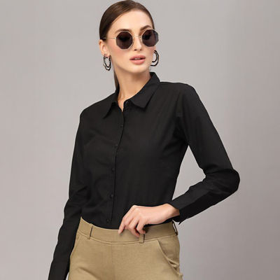 Women Black Classic Formal Shirt-M