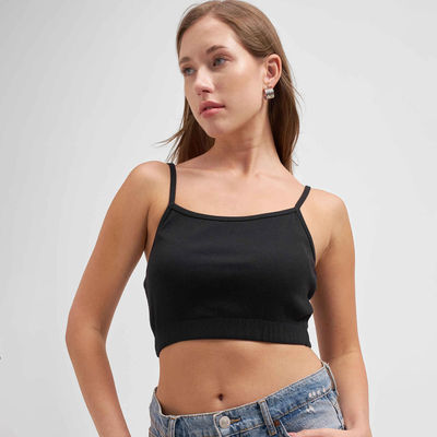 Women Strappy Bustier Cami Crop Top | BLACK | L