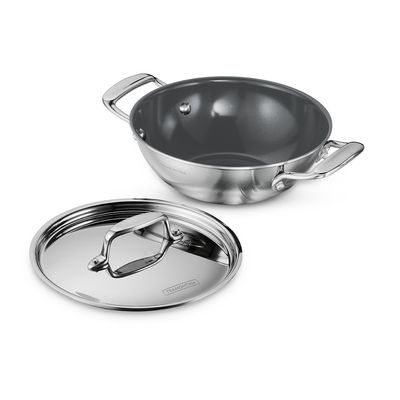 Fusao Triply Ceramic Kadai | 20 cm | Stainless Steel Lid | Induction Compatible