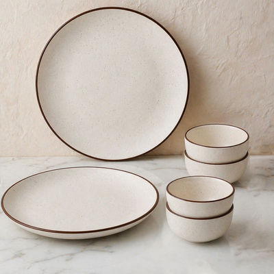 Creme Matte Dinner Set, 2 Full Plates 4 Vegetable Bowls