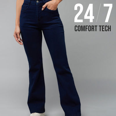 Women Bootcut High Rise Clean Look Stretchable Shaping Denim Jeans | Navy Blue | 28