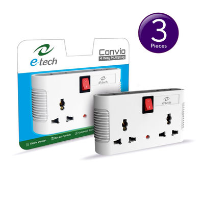 Convio 4 Way Multi Plug With Two 3 Pin International Socket | 2 Pin Socket - Master Switch | Combo