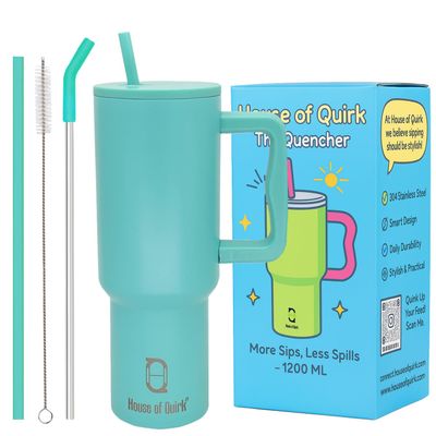 Stainless Steel Tumbler with Handle & Lid, 2 Straws | Terquise - 1200 ml