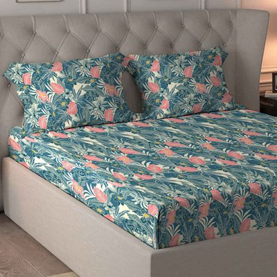 by myTrident Microfiber Bedsheet Set | Queen Size Double Bed sheet | 2 Pillow Covers | Wildflower