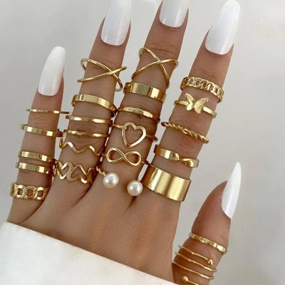 Women Gold-Plated Stackable Finger Rings (1 Pack 22 Pieces)