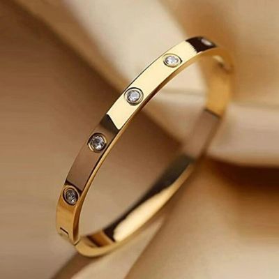 Stainless Steel Gold-Plated Ad Stones Bracelet