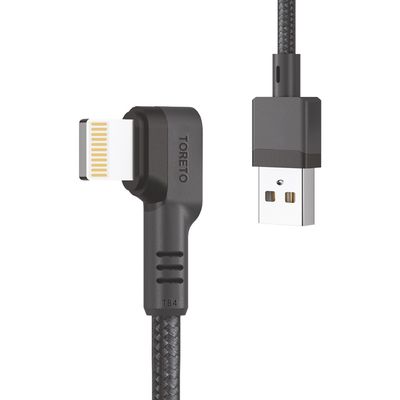 Toreto USB to Lightning 3A Fast Charging Nylon Braided Cable Compatible for iPhone 14,13, 12,11, X, 8, 7, 6, 5, iPad, Macbook, iMac, AirPods, Fast Data Sync, 1Meter - Black