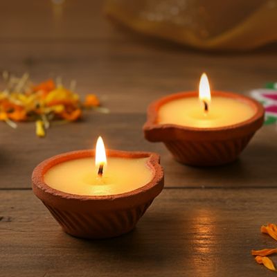 Wax Diya | Eco-Friendly Clay Candle Set | Clay Diya | Pack Of 2 | Cycle
