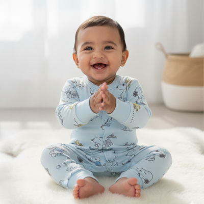 Peanuts Printed Romper Infant Boys | Blue - 0 - 3 Month