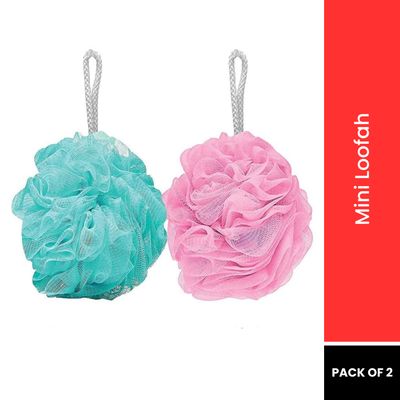 Loofah For Body Scrubbing | Round Bath Sponge | Color May Vary | 2 pcs