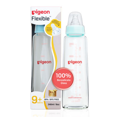 Glass Feeding Bottle | 240ml | Pale Blue Nipple L