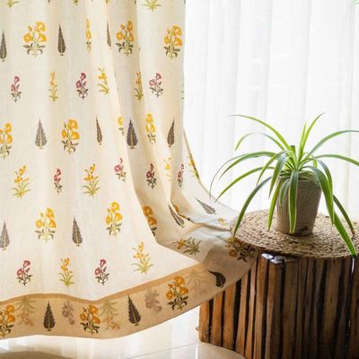 Cotton Door Curtains 7Ft X 4Ft 250 Gsm High Graden Yellow Set Of 2