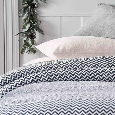 Navy Chevron Sofa Throw With Tassels