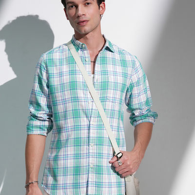 Slim Fit Tartan Checked Spread Collar Casual Shirt | Multicolor | M