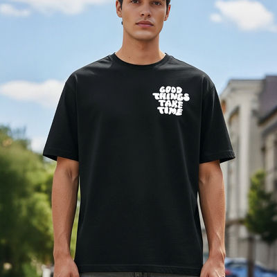 Men's Round Neck half sleeve Oversized T-shirt |AA(ARN)BLACK62 | Black - XL