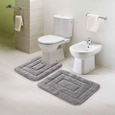 Cotton Anti-Slip Bathmat & Contour Set | 45 x 60 cm & 45 x 50 cm | Grey