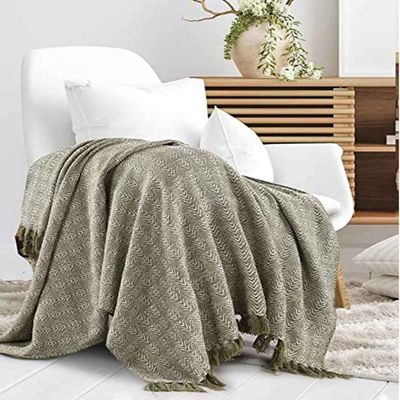 Nature-Inspired Herringbone Throw Blanket- Green