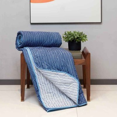 Single Bed AC blanket ,120 GSM Microfiber Soft Reversible Dohar-Tokyo - Blue & White