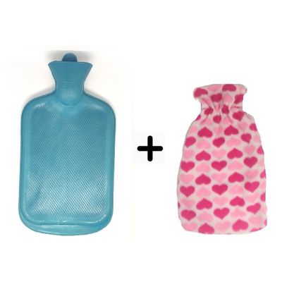 Rubber Hot Water Bottle Bag Non Electrical for Pain Relief Blue With Cover