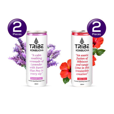 Tribe Naturally Sparkling Probiotic Green Tea With Blue Pea & Lavender Kombucha () & Tribe Naturally Sparkling Probiotic Herbal Green Tea With Hibiscus & Lemon Kombucha () Combo