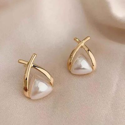 Women's Pearl Cross stud Earrings | Lightweight Statement Jewellery | E0001360