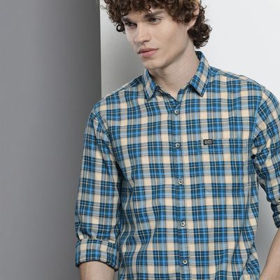 Men's Slim Fit Checkered Casual Shirt | Blue - S