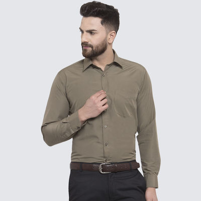 Men Olive Solid Slim Fit Formal Shirt-44