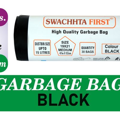 Swachhta First High Quality Garbage Bags - Black Medium (19 x 21 Inches)