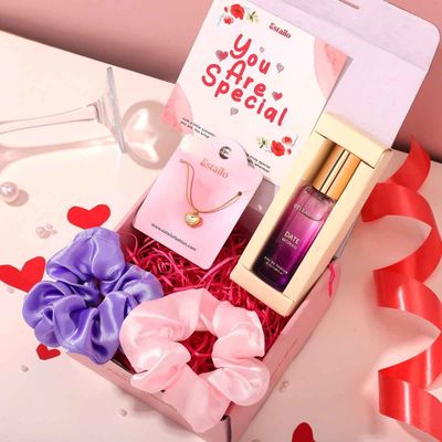 Gift Box with Scrunchies, Perfume & Heart Pendant | Mother's Day