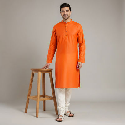 Men's Plain Kurta | Orange - L