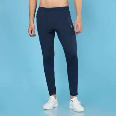 Men Poly Solid Slim Fit Sports Trackpants with TECHNO DRY | Navy | M