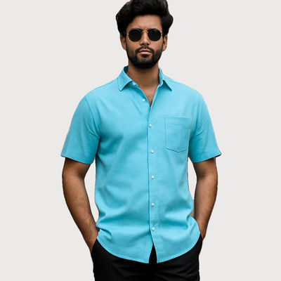 Men's Ocean Haze Blue Handloom Khadi Shirt - XL