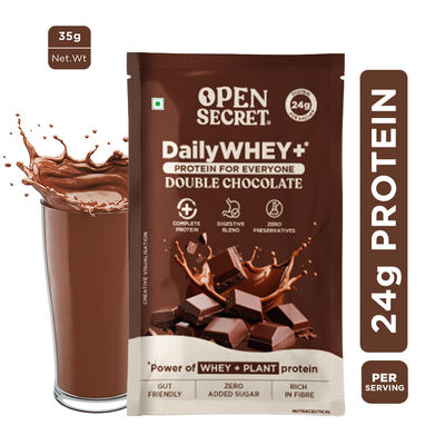 Open Secret Whey+ Protein - Double Chocolate Flavour Single Scoop | 24g Protein
