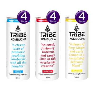 Tribe Naturally Sparkling Probiotic Green Tea With Herbs & Spices Kombucha () & Tribe Naturally Sparkling Probiotic Green Tea With Ginger & Lemon Kombucha () & Tribe Naturally Sparkling Probiotic Herbal Green Tea With Hibiscus & Lemon Kombucha () Combo
