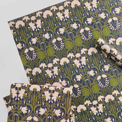 Gift Wrap Botanical Flowers Blue