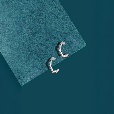 Women 925 Sterling Silver Hallmark Molten Huggie Hoop Earring