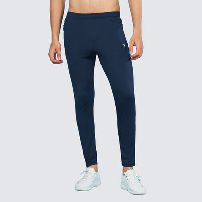 Men Poly Solid Slim Fit Sports Trackpants with TECHNO DRY | Navy | L