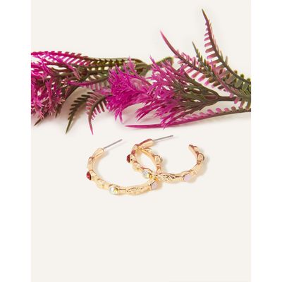 Women's Large Mixed Gem Hoop Earrings - Gold