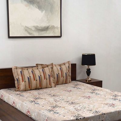 Fantasque 180 TC 100% Cotton Brown Super King Size Bedsheet with 2 Pillow Covers