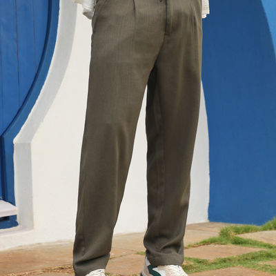 Men's Tailored Linen-Blend Trousers | Olive Green - 32