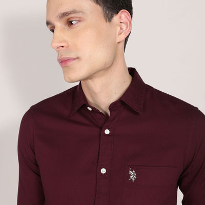 USPA Cotton Regular Fir Shirt For Man - Wine