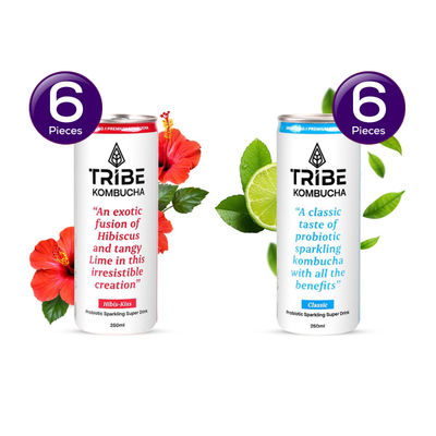 Tribe Naturally Sparkling Probiotic Green Tea With Herbs & Spices Kombucha () & Tribe Naturally Sparkling Probiotic Herbal Green Tea With Hibiscus & Lemon Kombucha () Combo