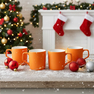 Fine Ceramic Director Coffee Mug Set | Set Of 4 | Orange
