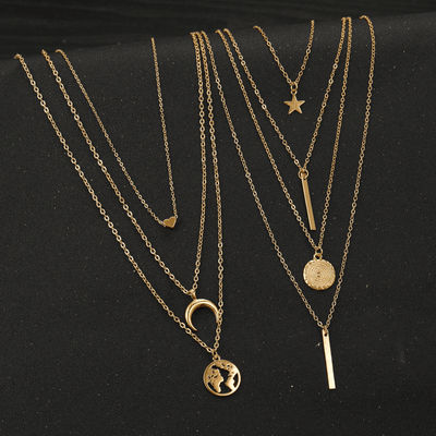 Gold Plated Layered Necklace Set Of 2